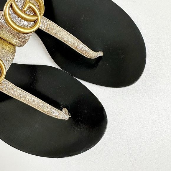 GUCCI Marmont Gold Sandal Size 38.5 US 8.5 Double GG Metallic Leather Flat Slide - Picture 8 of 15